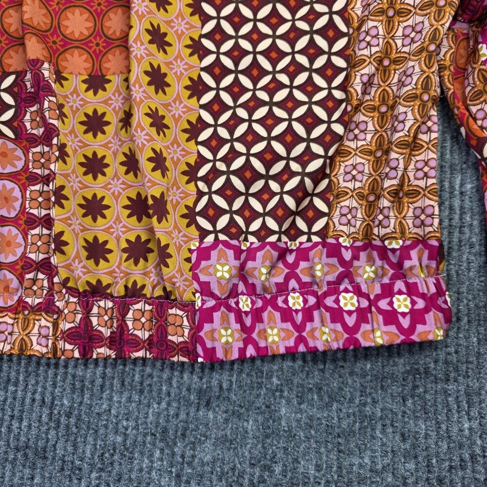 Anthropologie DREW Shirt Women M Pink Cropped Floral Boho Patchwork Artsy Retro - Picture 7 of 12